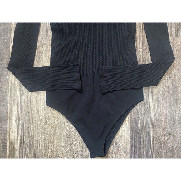 Fendi Black Mesh Mock Neck Logo Bodysuit Women’s Medium Tech Knit Italy FF - Picture 5 of 16